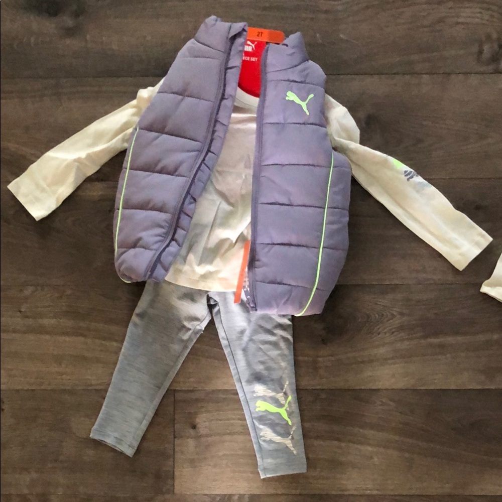 Puma Kids Matching Set in Gray and Cream
